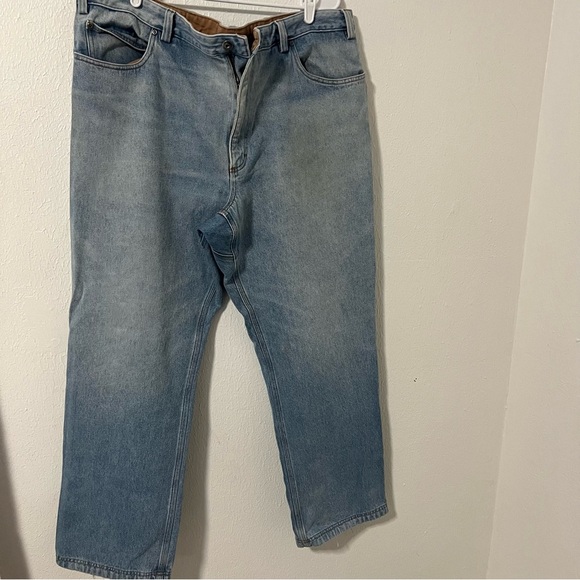 Duluth Trading Co Men's Size 44x32 Blue/Tan Inner Lining Relaxed Jeans Work - Picture 1 of 10